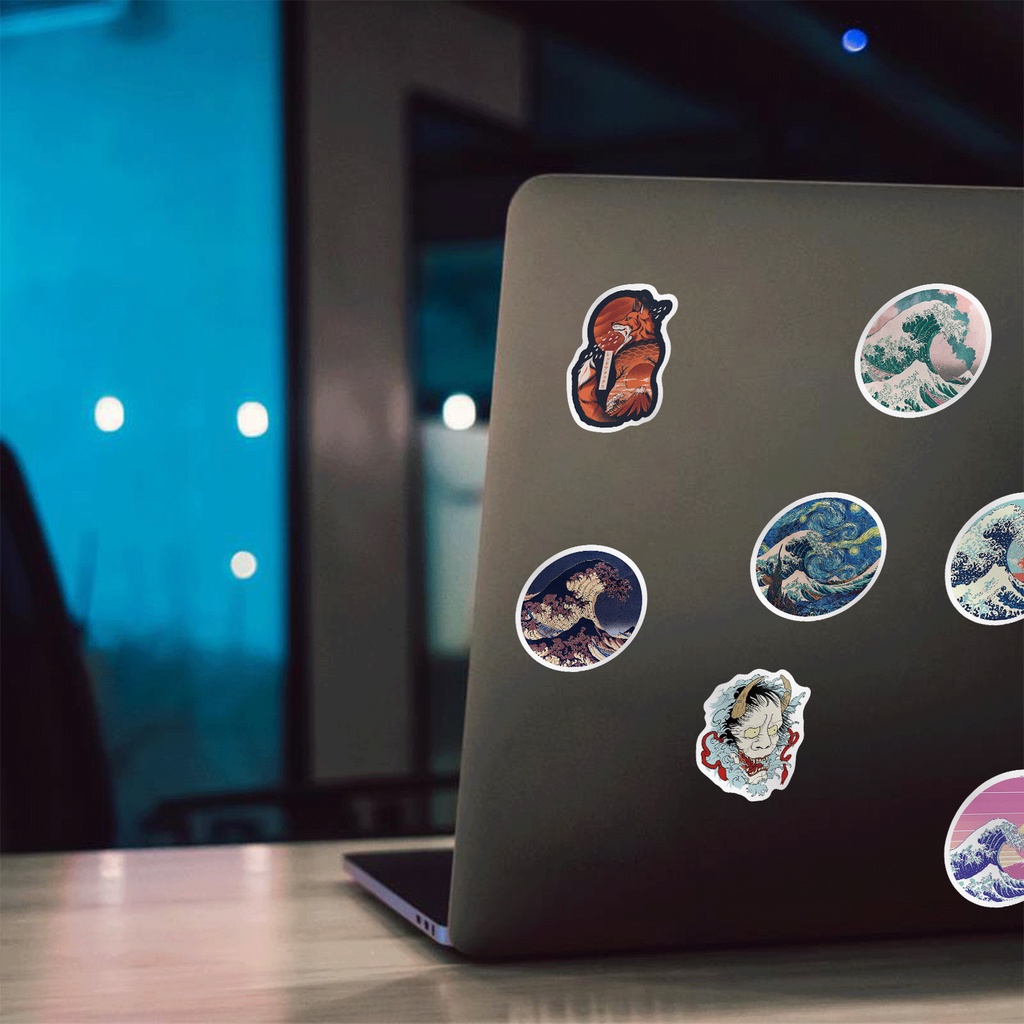 Bộ 100 miếng dán hình sóng biển kanagawa nghệ thuật