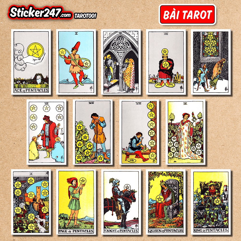 Sticker Bài Tarot Full bộ 78 lá 🌈Freeship hình dán decal chống nước, dán laptop, điện thoại, mũ bảo hiểm