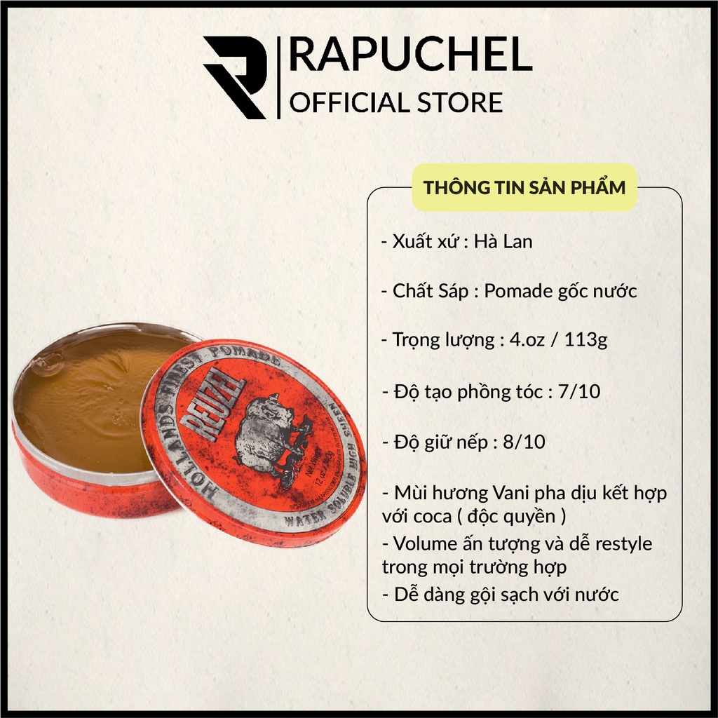 Sáp vuốt tóc nam Reuzel Red Pomade chính hãng gốc dầu giữ nếp cao cấp Rapuchel Store RR01