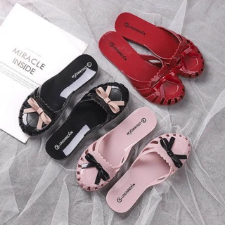 { ORDER} Dép nhựa nữ bít mũi đính nơ