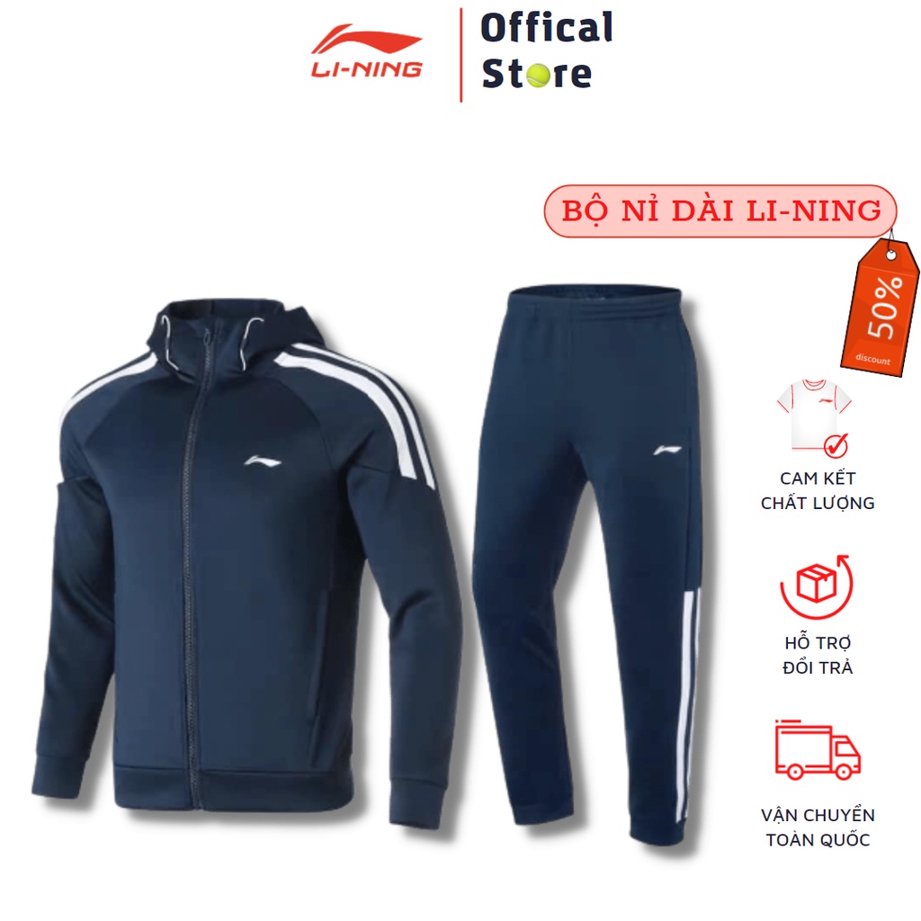 Bộ nỉ thể thao nam 🔥 GIÁ TỐT 🔥 Bộ quần áo Lining chất liệu nỉ cao cấp Full size 2 màu Xanh Đen, chất