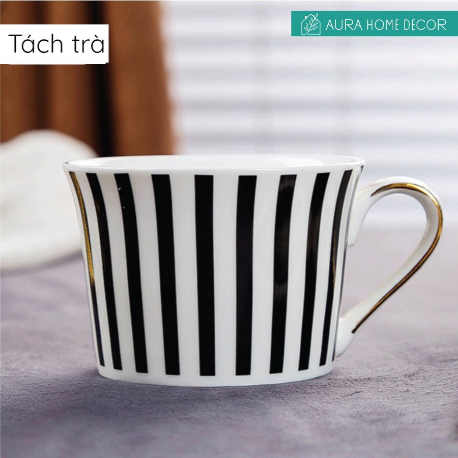 Bộ ấm chén uống trà, bộ ấm trà sứ xương cao cấp caro đen trắng phong cách Bắc Âu sang trọng đẳng cấp