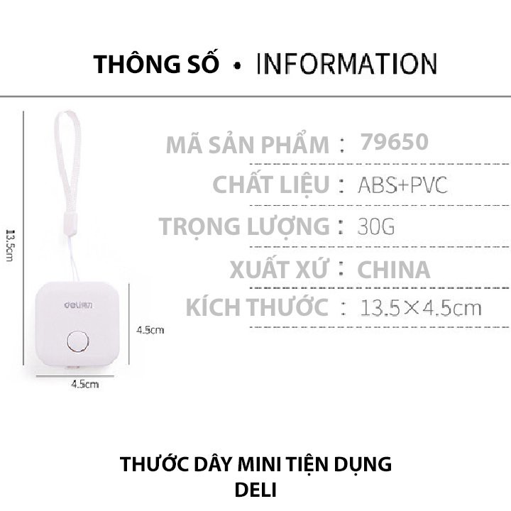 Thước dây rút màu kẹo 1.5m Deli