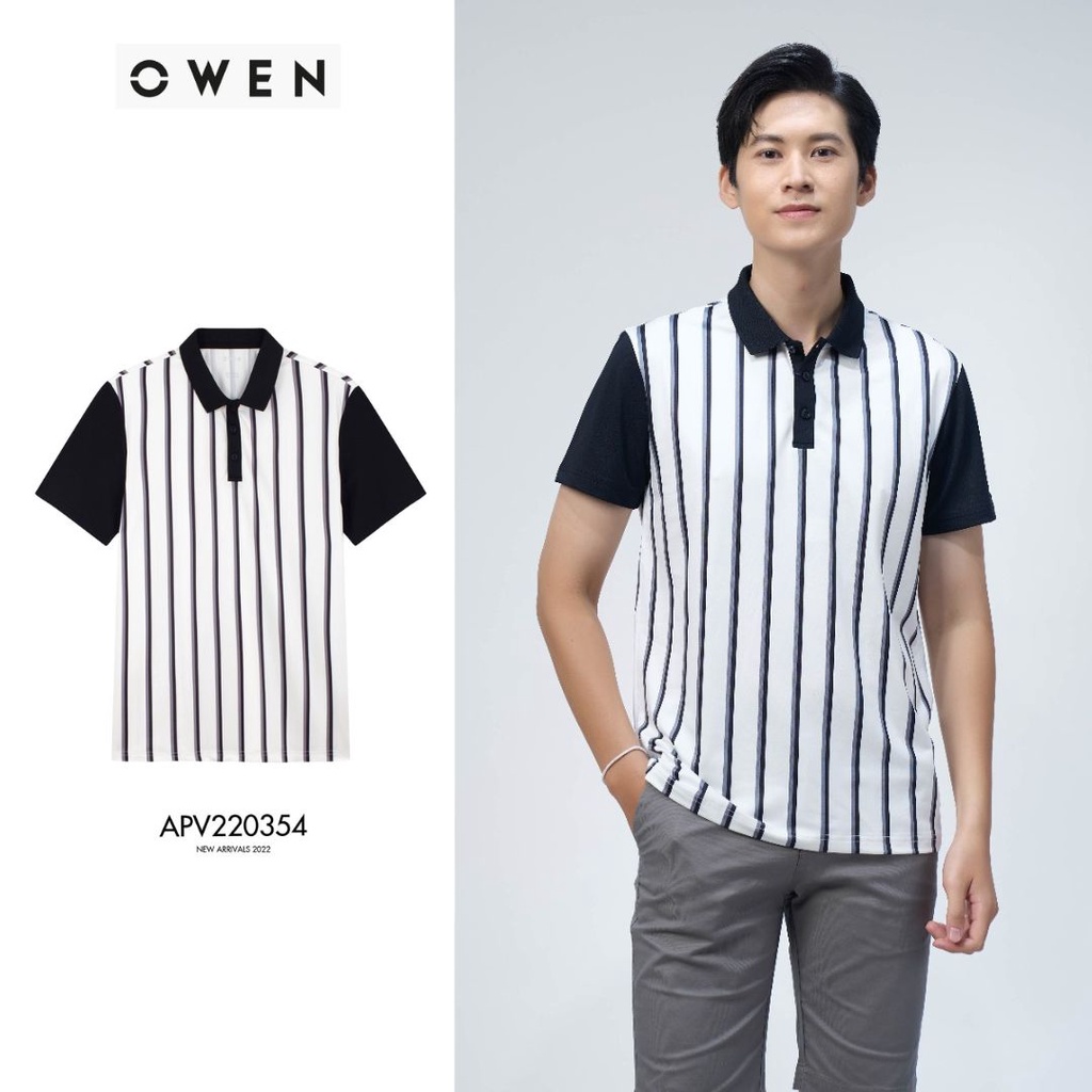 OWEN - Áo polo nam Owen kẻ sọc trắng đen 220354 - Áo thun ngắn tay có cổ nam