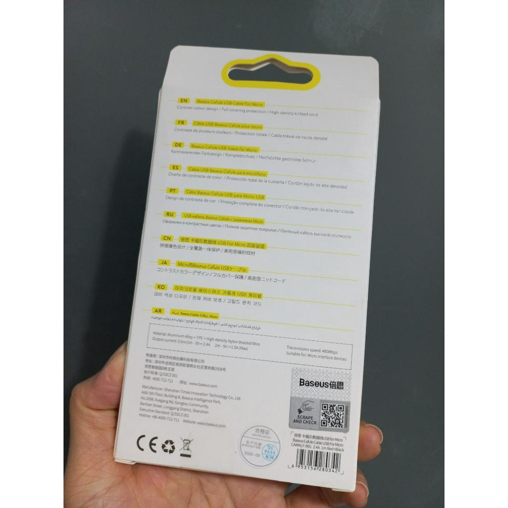 Cáp sạc và dữ liệuUsb - Micro cho điện thoại Androids dòng điện 2A Baseus Cafule 1m / 2m  _ Màu ngẫu nhiên