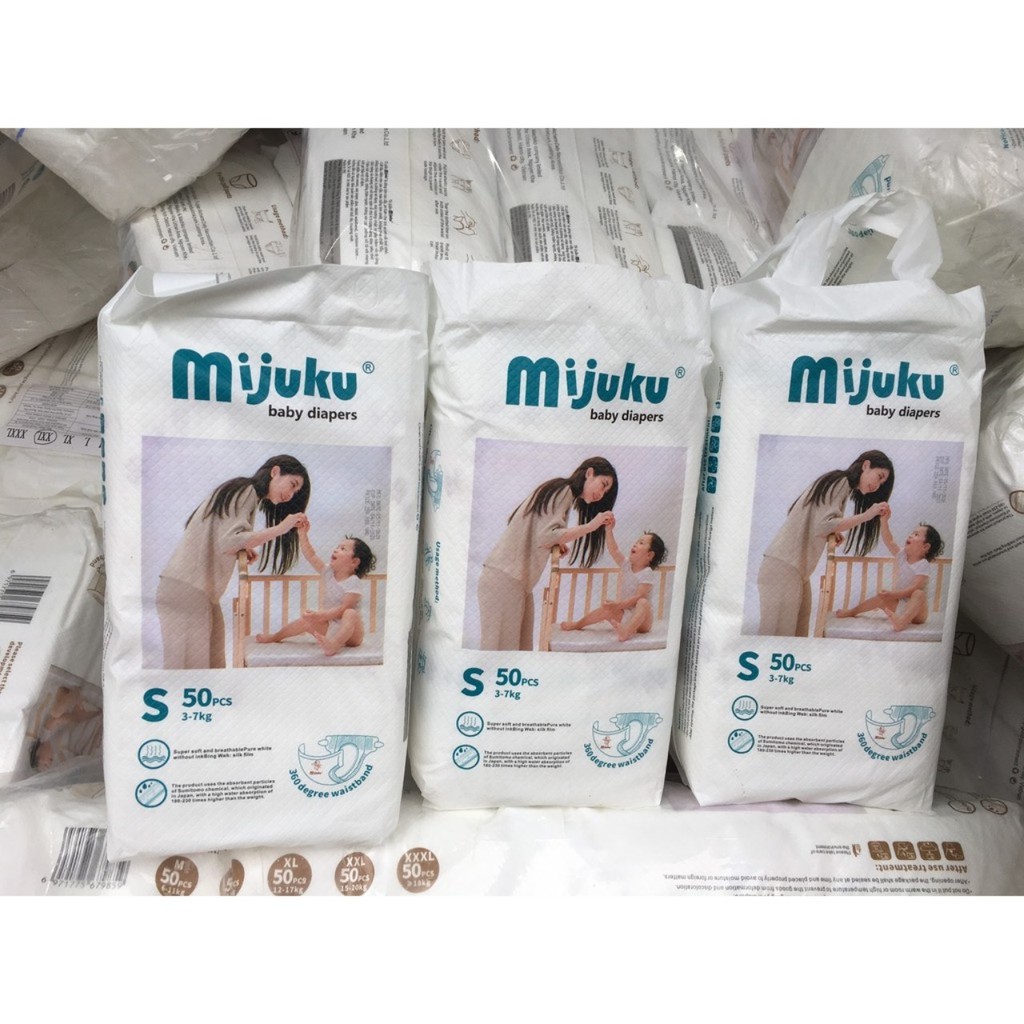 Combo 50 miếng tã dán MIJUKU szie S50/M50/L50/XL50/XXL50/XXXL50