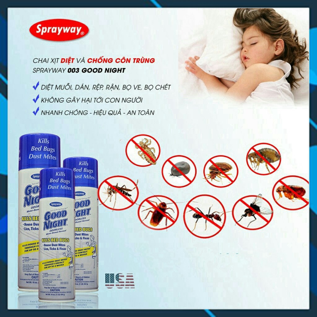 Chai Xịt Chống Và Diệt Côn Trùng Sprayway Goodnight Từ Mỹ (Trắng Xanh) 85g