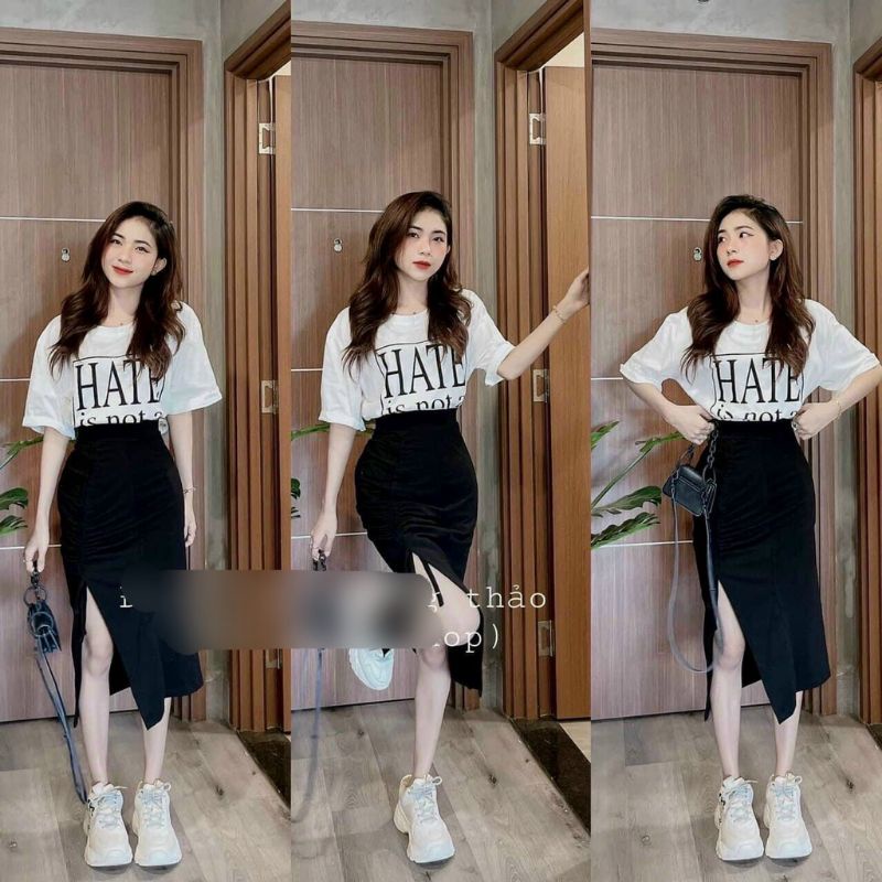 Set áo thun hate + chân váy xẻ rút Bigsize | BigBuy360 - bigbuy360.vn