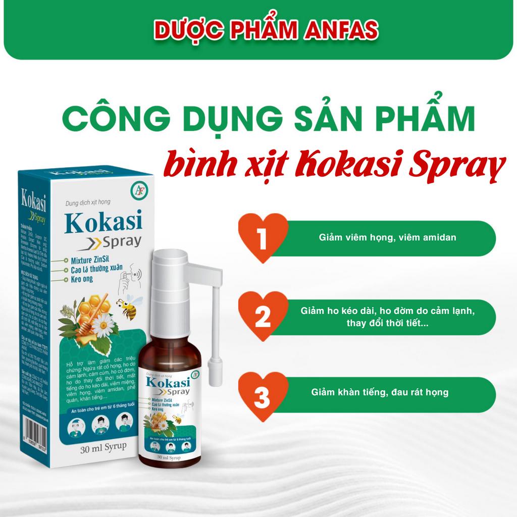 Xịt họng keo ong Kokasi Spray ANFAS, giảm ho, ngứa rát họng .