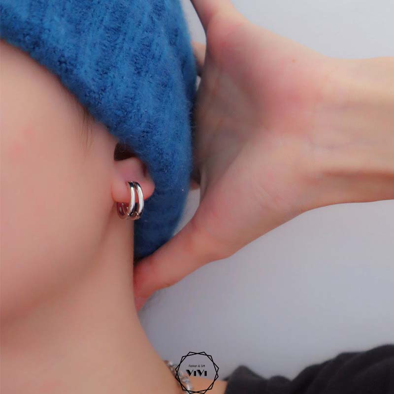 Bông tai bạc nam kiểu tròn vòng đôi Doupara – khuyên tai bạc ViVi_Gift