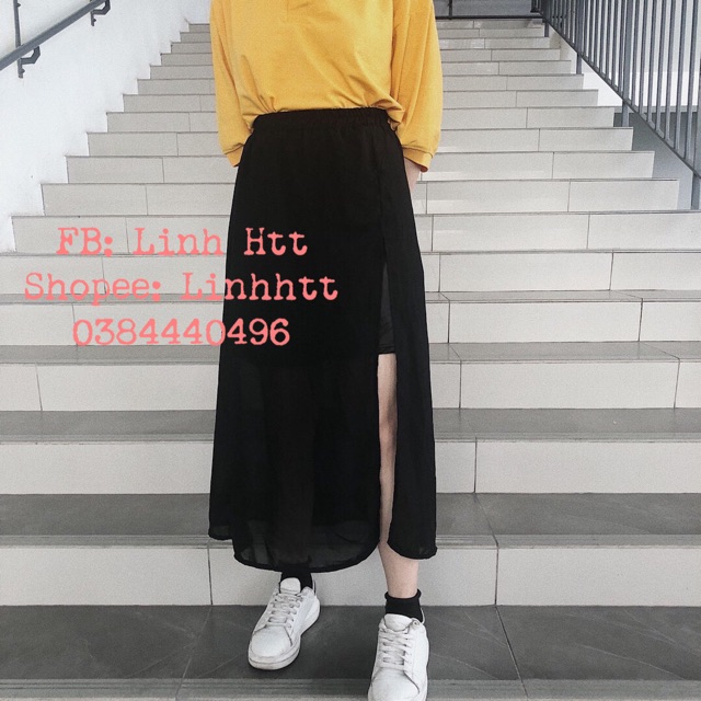 Chân váy dài voan xẻ tà