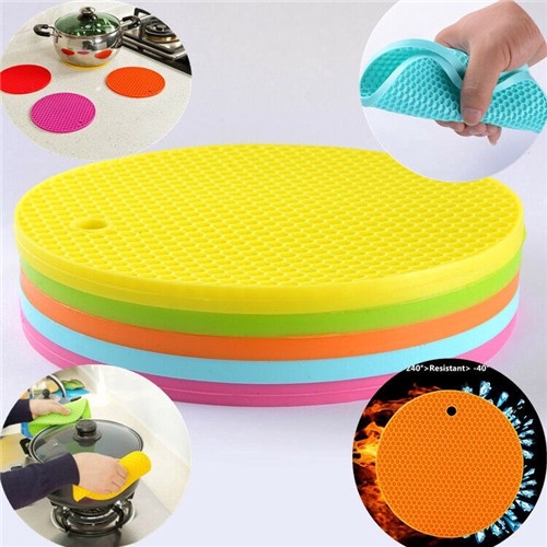 Tấm lót silicone chống trượt/chống bỏng chịu nhiệt hình tròn đa năng cho bàn nhà bếp