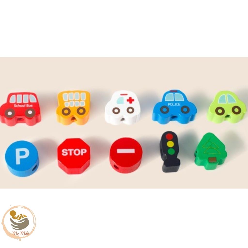 Bộ Luồn Xâu Chữ Cái, Số Và Phương Tiện Giao Thông Bằng Gỗ Cho Bé Sáng Tạo 75 Chi Tiết Shop Mẹ Mốc, L75CT