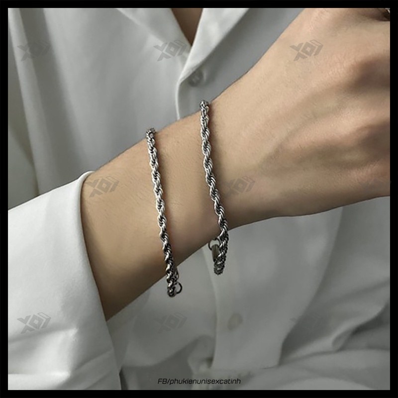 Vòng Đeo Tay Nam Xoắn Dây Thừng Thép Titan Không Gỉ To 5mm - Lắc Tay Cao Cấp Phong Cách hip hop Thời Trang