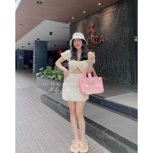 Đầm Xốp Ô Cổ Vuông Tay Phồng Nơ Ngực Khoét Hở Bụng - Dáng Ngắn Form Ôm Body Sexy - Tiểu Thư Bánh Bèo Cute Sang Chảnh