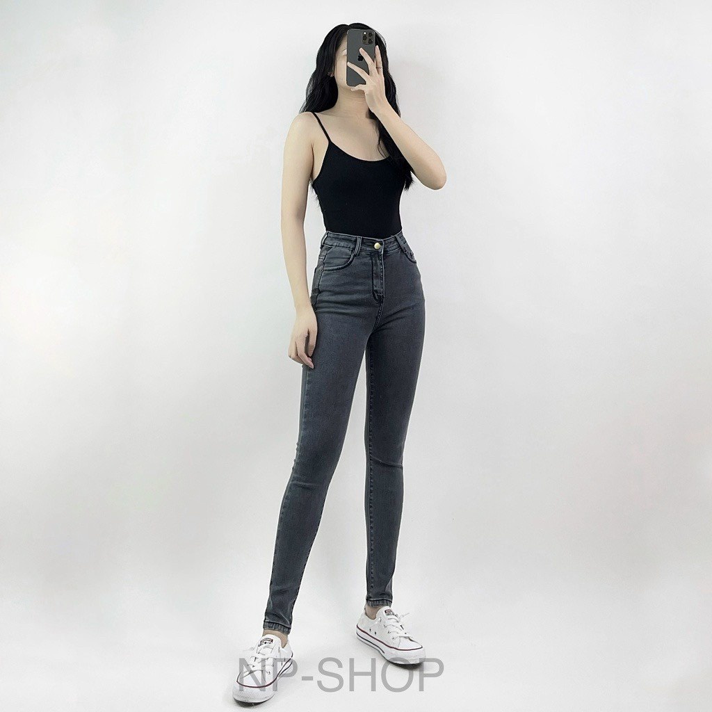 [Bigsize 58-90kg] Quần Jeans Xám Trơn, Lưng Cao Qua Rốn, Co Giãn Mạnh