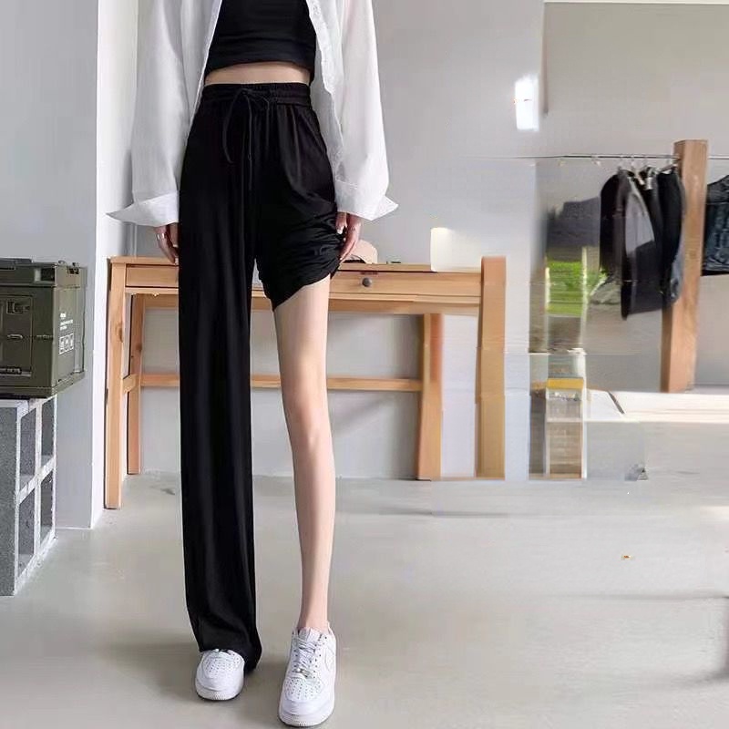 Quần Dài Lưng Cao Dáng Rộng Vải Lụa Lạnh Mỏng Thời Trang Mùa Hè Mới 2022 Cho Nữ