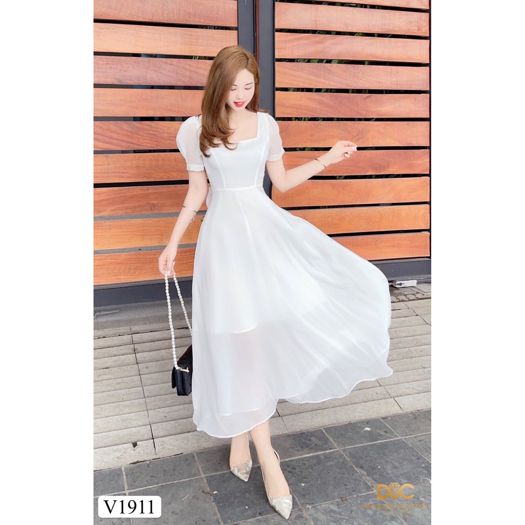 Váy trắng xòe lưng thắt nơ V1911 - Đẹp Shop DVC (Kèm ảnh thật trải sàn do shop tự chụp) | BigBuy360 - bigbuy360.vn