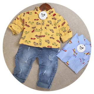 Set quần jean sơmi bé trai sz 10-18kg sẵn xanh