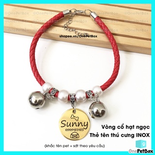 Vòng cổ thú cưng hạt ngọc - Vòng cho chó mèo (kèm thẻ tên Inox) OnePetBox