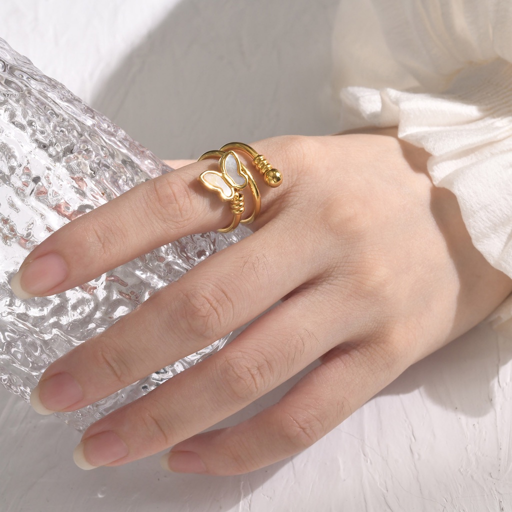 Vnox Nhẫn Hình Bướm Vỏ Sò Tông Vàng Sống Động Cho Nữ