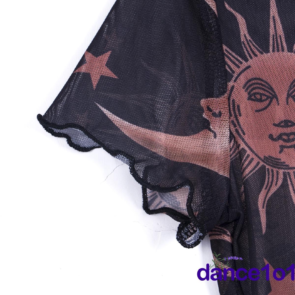 Áo croptop tay ngắn chất ren lưới xuyên thấu quyến rũ