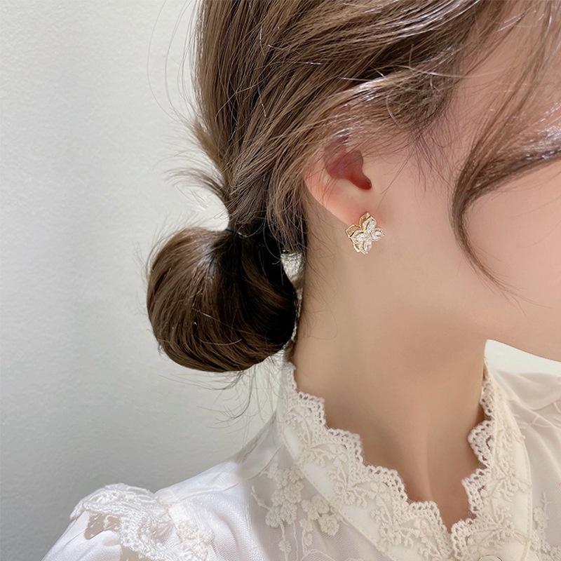 Khuyên tai Ahellogirl hình cỏ 4 lá mạ bạc 925 phong cách Nhật Bản/ Hàn Quốc thời trang hè cho nữ