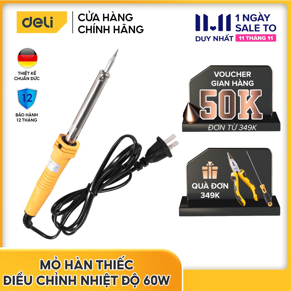Mỏ Hàn Thiếc Điều Chỉnh Nhiệt Độ 60W, Mỏ Hàn Chì Điều Chỉnh Nhiệt Độ 60W - Bảo Hành 12 Tháng DELI DL8860