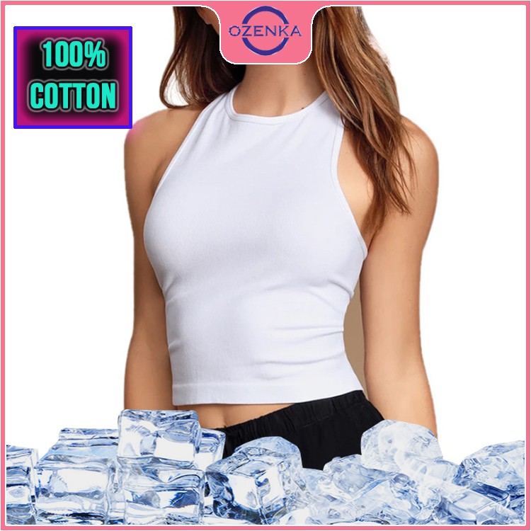 Áo croptop khoét nách nữ OZENKA , áo ba lỗ crt ôm body nữ thun gân 100% cotton đen trắng rẻ đẹp free size dưới 50 cân