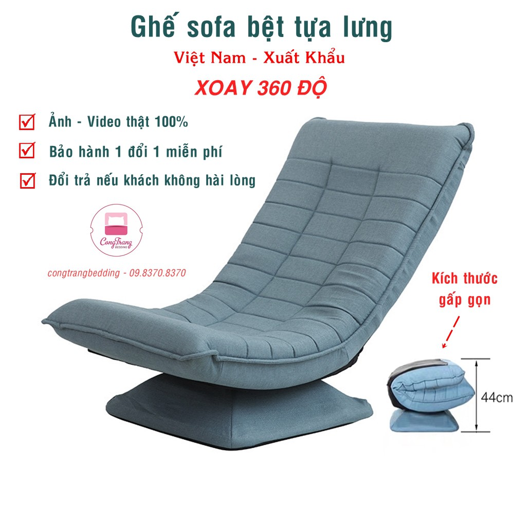 Ghế Tựa sofa xoay 360 độ, Ghế bệt tựa Lưng kiểu nhật Vải Thổ Cẩm điều chỉnh 5 cấp độ, Chịu trọng lượng 180kg