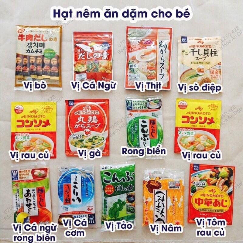 [AIJINAMOTO] HẠT NÊM NHẬT ĐỦ VỊ CHO BÉ TRÊN 1 TUỔI CÓ TÁCH COMBO 7 TÚI NHỎ