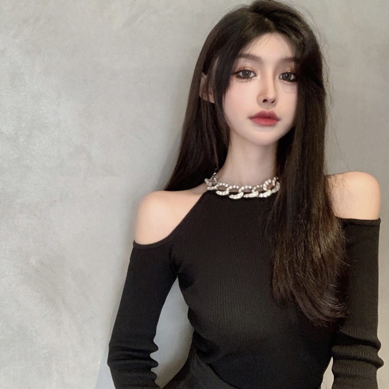 IELGY IELGY Áo Dệt Kim Tay Dài Dáng Ôm Màu Trơn Thời Trang Hàn Quốc Dành Cho Nữ Màu Sắc