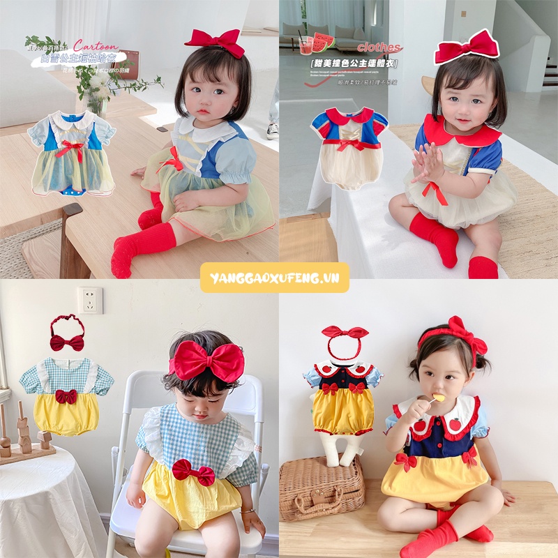 Bộ Áo Liền Quần Tay Ngắn Kiểu Công Chúa Dễ Thương Cho Bé Gái