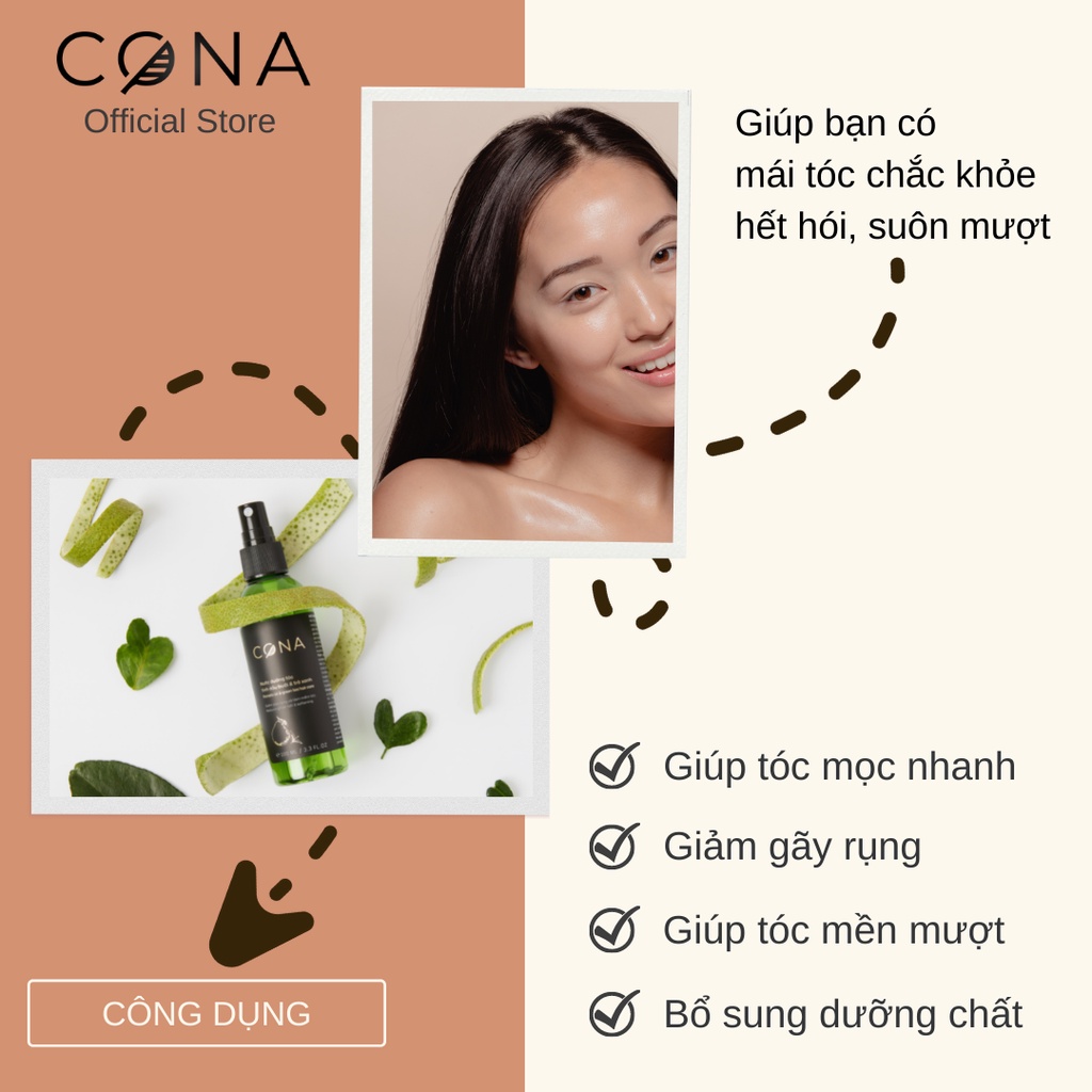 Nước xịt dưỡng tóc bưởi trà xanh cona 100ml tóc chắc khỏe giảm gãy rụng khô xơ