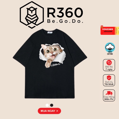 Áo Thun Nam Nữ Unisex R360 Tay Lỡ Form Rộng_ Mẫu mèo 3D
