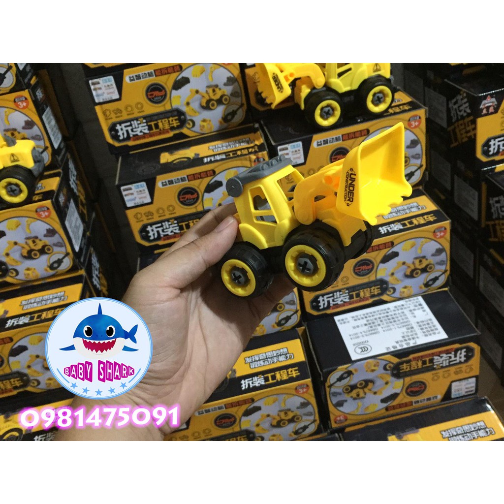 Xe tải,máy xúc,máy cẩu, xe lu, xe trộn bê tông, xe khoan tháo lắp kem tô vít cho bé