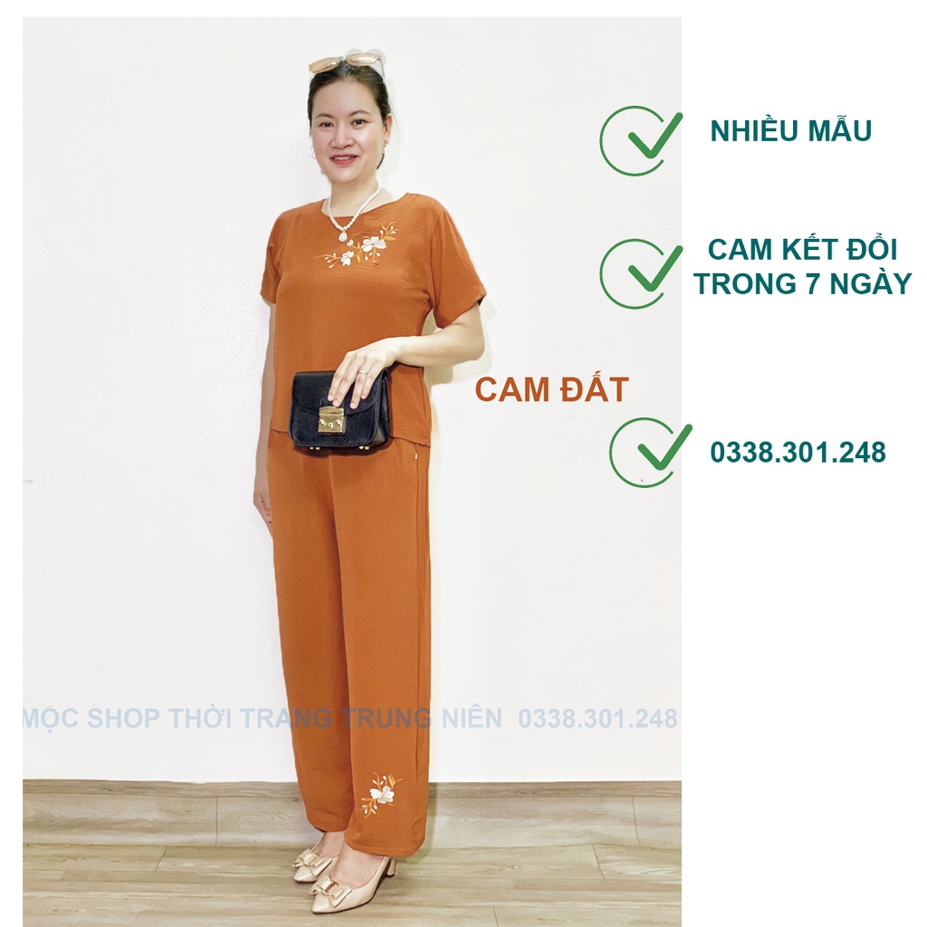 Bộ Đũi Thêu Hoa cho bà cho mẹ Tay cộc Quần dài