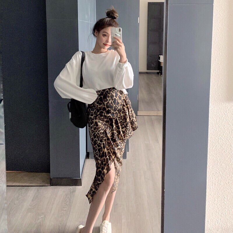 Sét trang phục áo crt + cv hoa tiết da báo phong cách độc đẹp bốn mùa