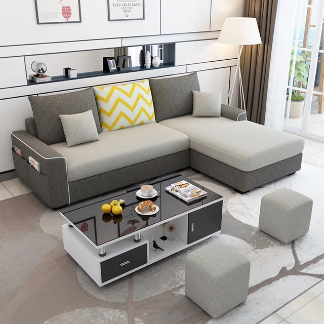 Sofa nỉ góc kèm bàn trà cao cấp