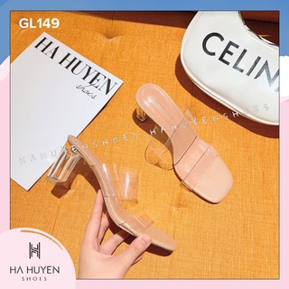 Hà huyền shoes - guốc cao gót 7cm gót dẹt 2 quai trong gl149