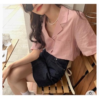 Áo sơ mi cổ vest ngắn tay basic, dễ phối đồ