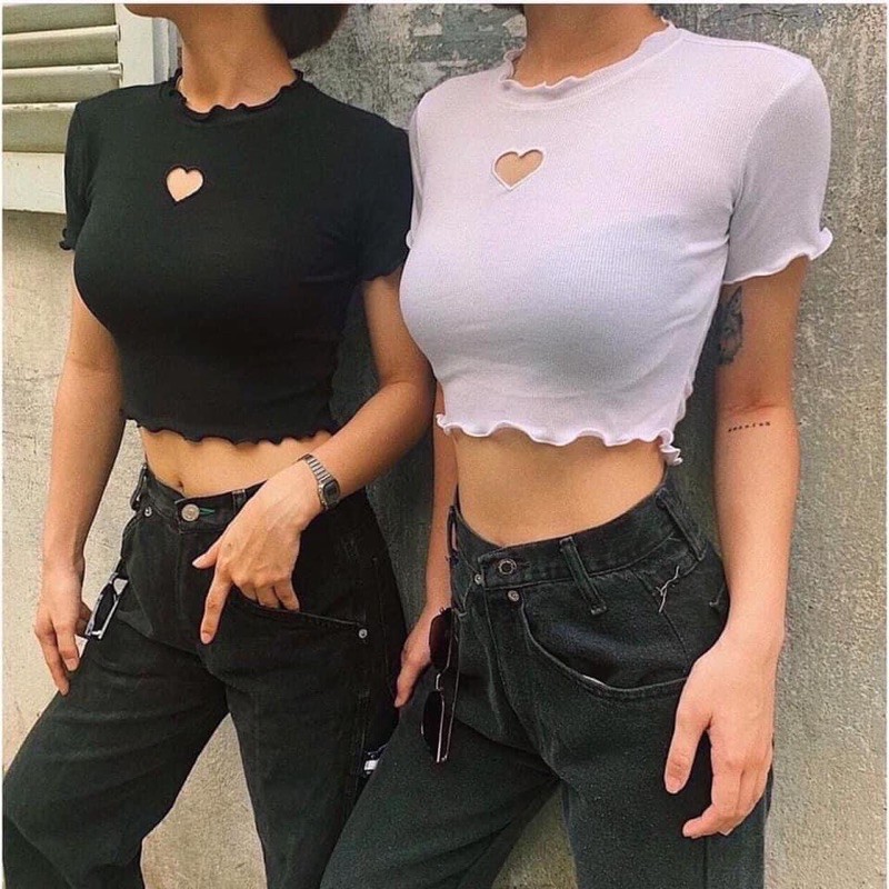 Áo croptop khoét tim, áo thun nữ ôm body Thunca.store