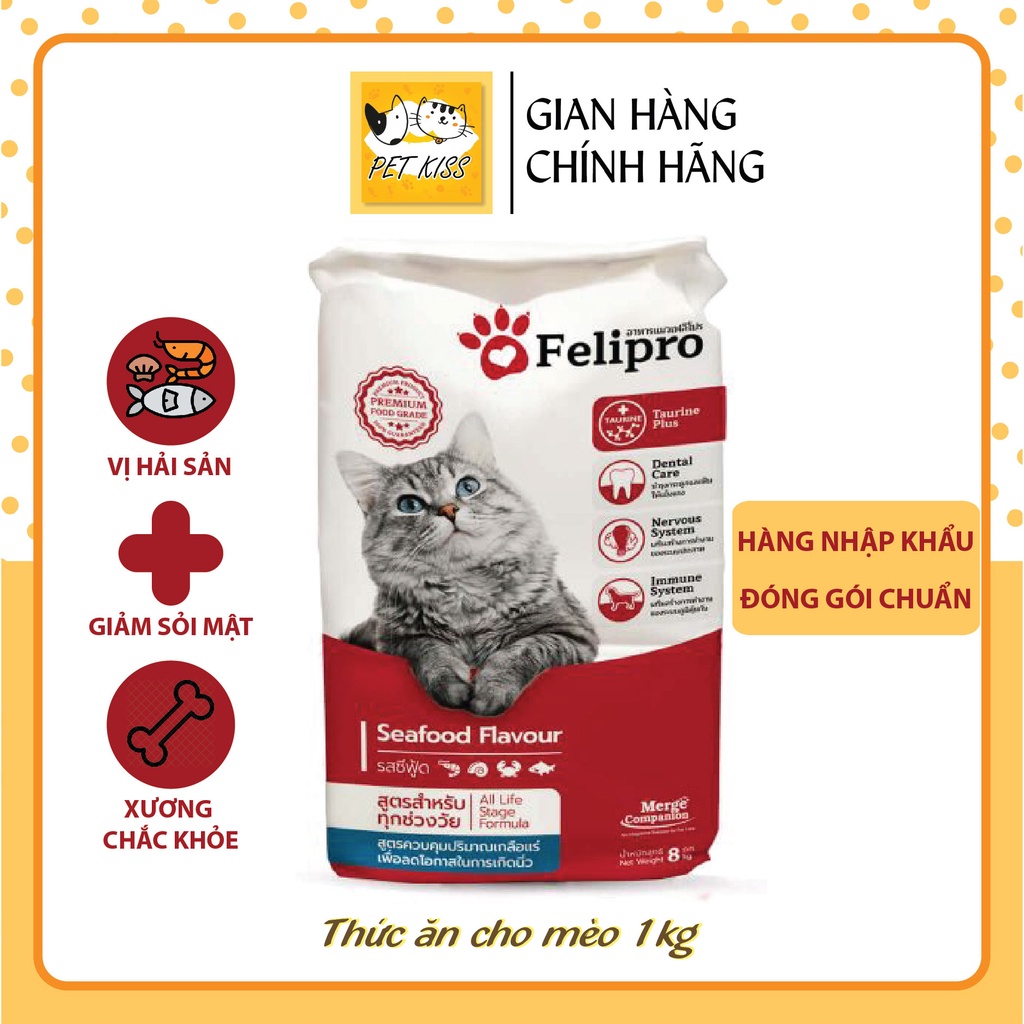 Thức ăn hạt mèo cao cấp Felipro Vị hải sản, Gói 1kg và gói 500g