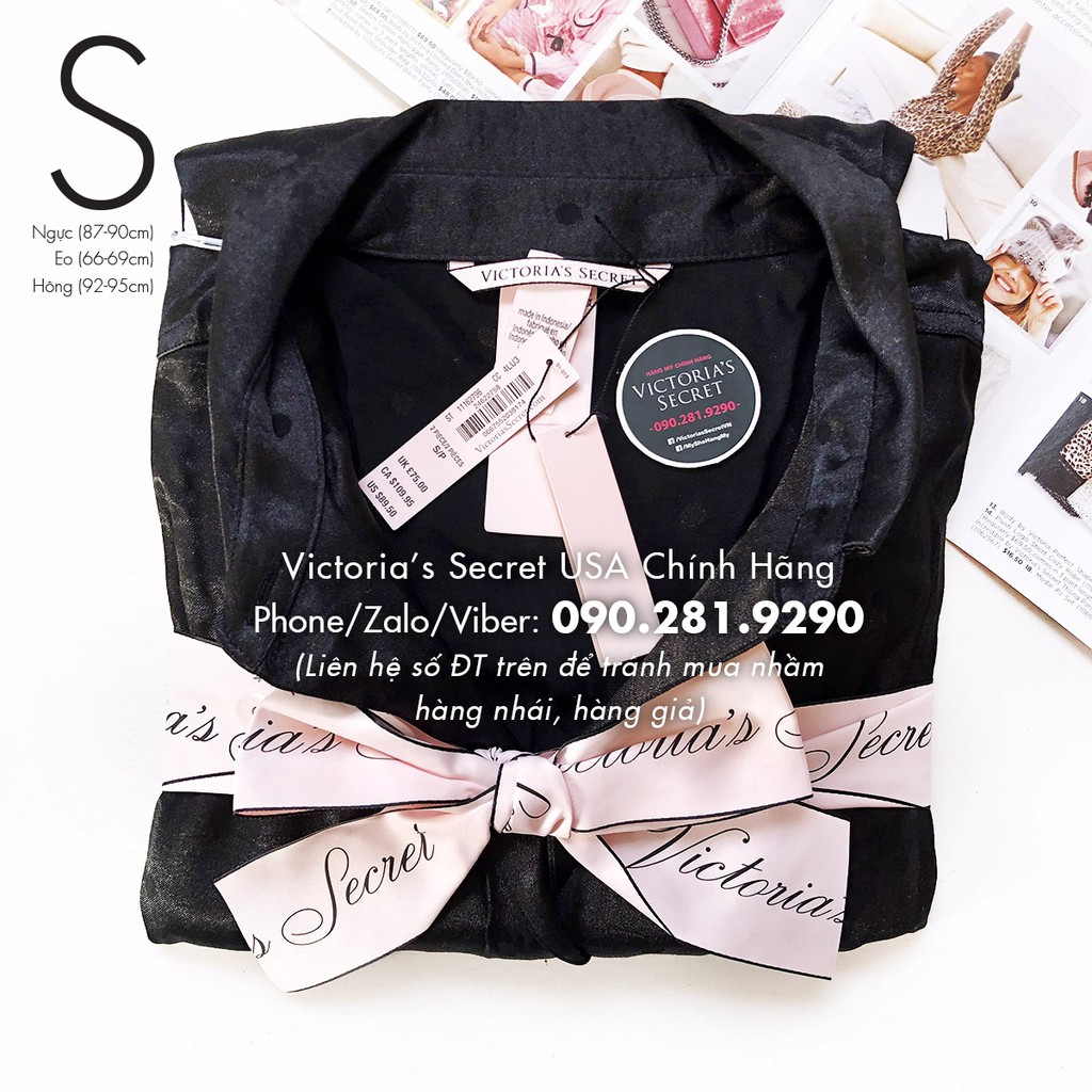 (Sleep Size S) - Bộ quần áo ngủ dài, Pyjama đen chấm bi đen (80) siêu xinh, Black Small Dot - Victoria's Secret USA
