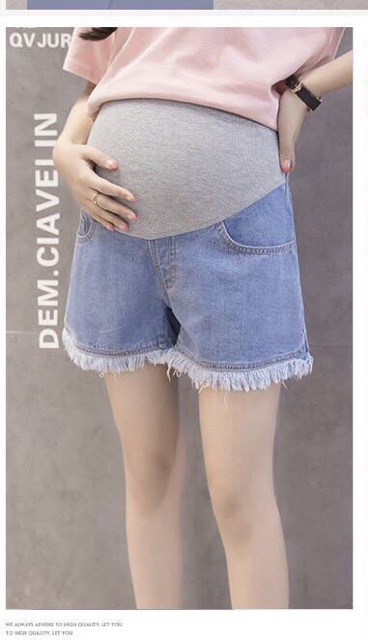 Quần đùi bầu chất jeans fullsize có đáp bụng