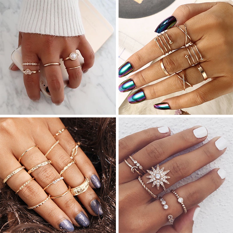 Nhẫn RINHOO FRIENDSHIP đeo đốt ngón tay phong cách boho thời trang cho nữ tùy chọn số lượng