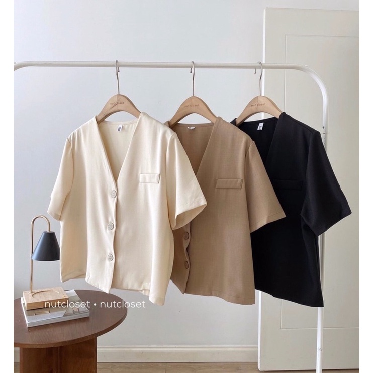 [Ảnh thật/Video]Áo blazer cổ V dáng croptop Hàn Quốc Áo blazer chất trượt mềm đẹp