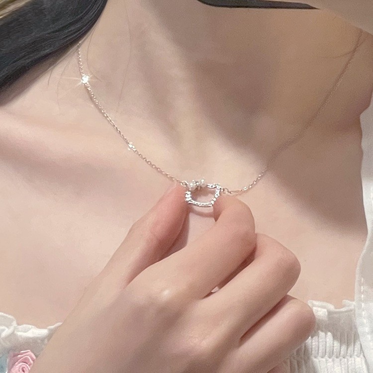Dây chuyền mặt mèo đính đá dễ thương vòng cổ nữ