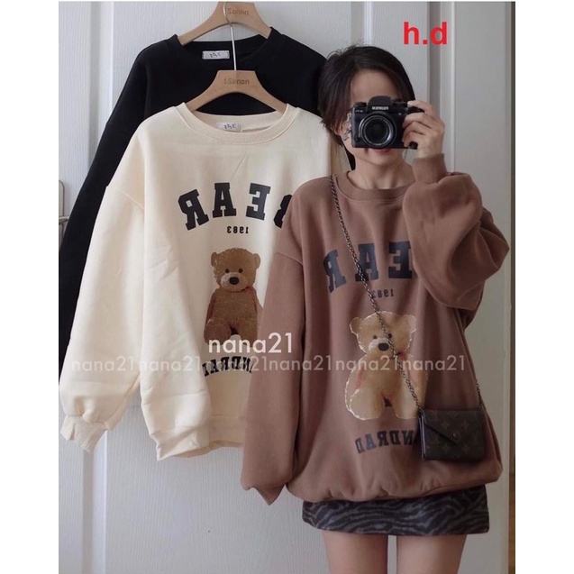 Áo Sweater Gấu BEaR Unisex nam nữ tay lỡ Oversize form rộng🍎Thời trang Thu đông ấm áp, nỉ cotton ko bai xù, ấm áp