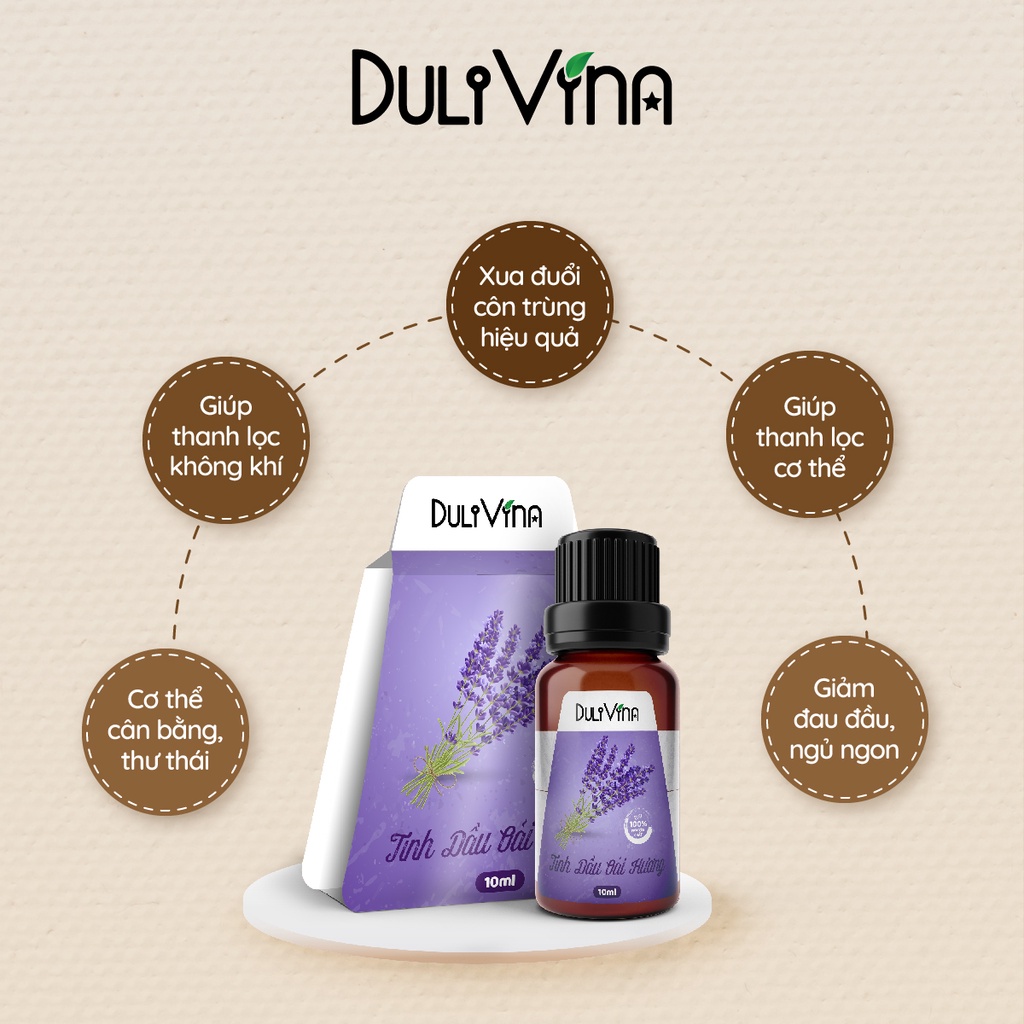 Tinh Dầu Oải Hương Lavender DuliVina Cao cấp, Thiên nhiên Nguyên Chất Giúp Giảm Stress, Ngủ Ngon, Khử Mùi - Chai 10ml